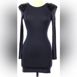 Navy Blue Bodycon Mini Dress With Sequined Shoulders - size 6